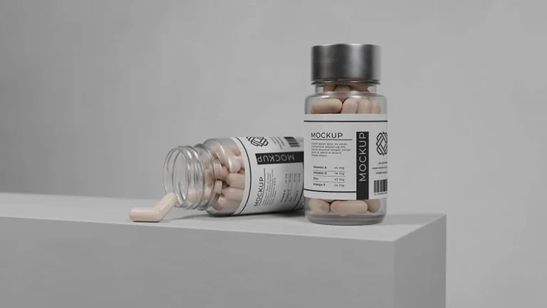 glass pill bottles mockup template