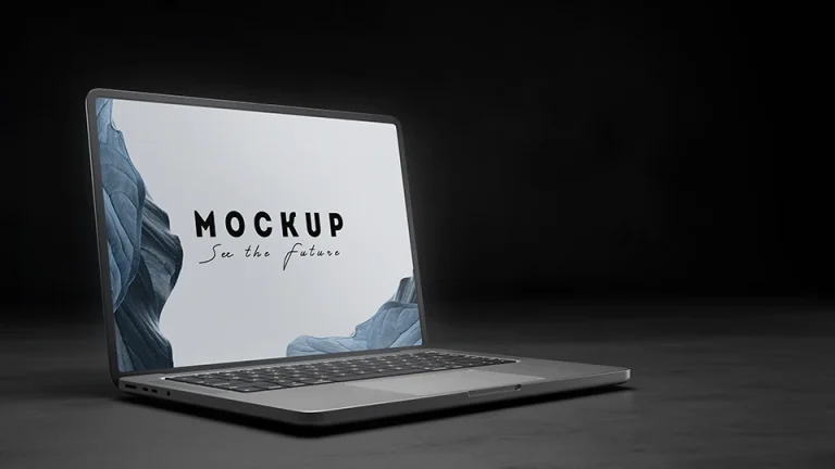modern laptop mockup template on dark black background
