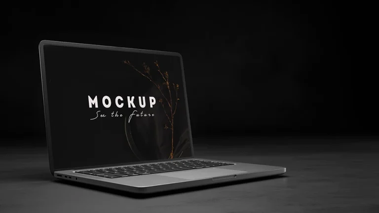modern laptop mockup template on dark black background